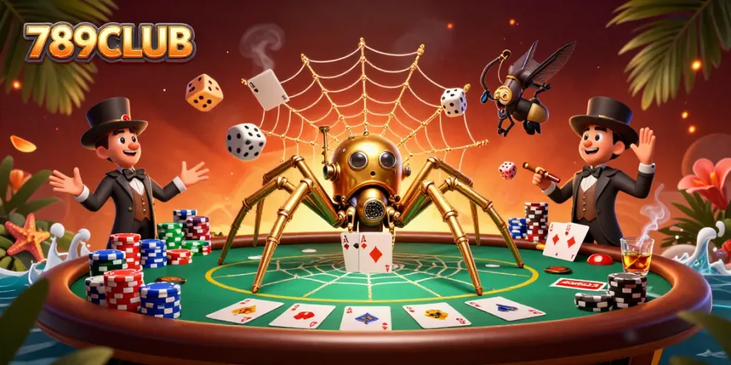 Experience the thrill of 789CLUB with a captivating steampunk scene featuring poker elements and animated characters.