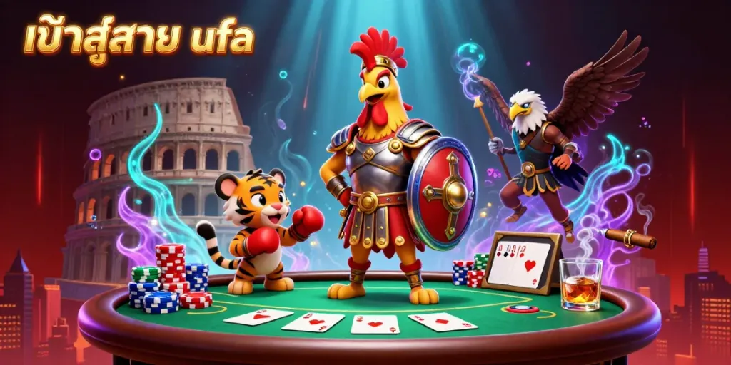 Experience the thrill of entering เข้าสู่ระบบ ufa with a dynamic colosseum showdown featuring a brave rooster gladiator.