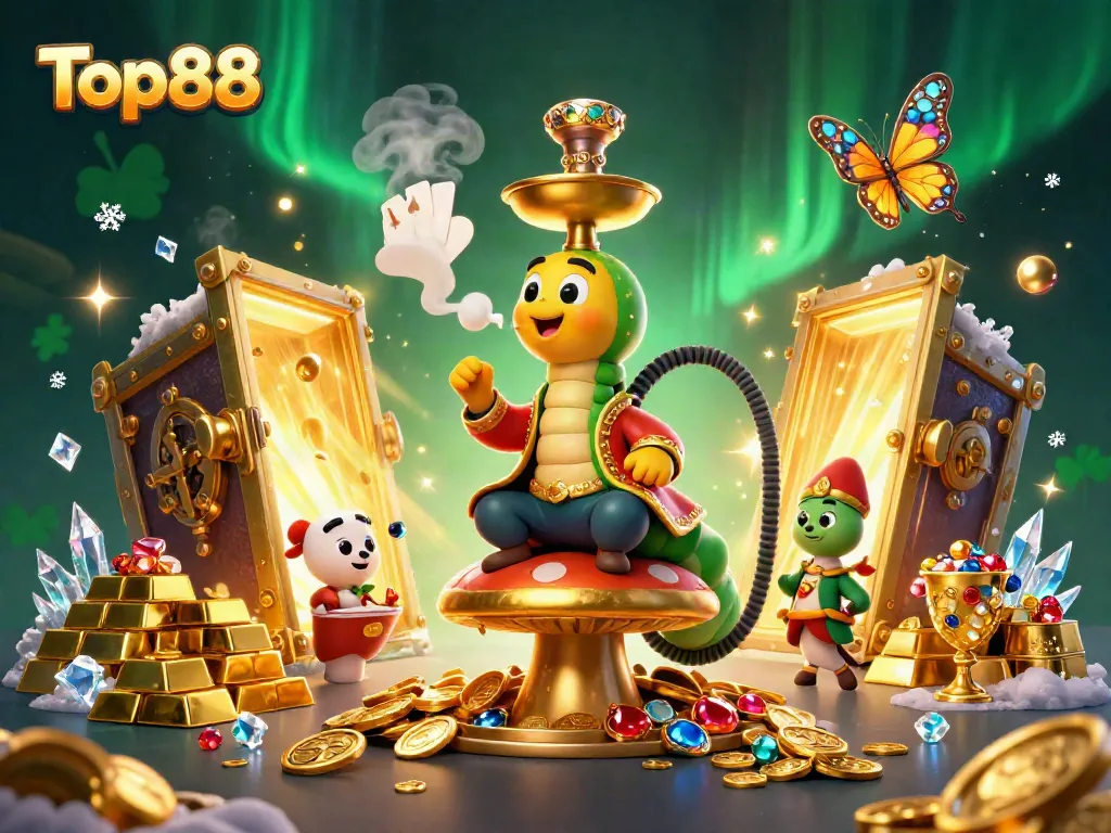Experience thrilling gameplay at Top88 with a vibrant 3D casino scene filled with treasures.