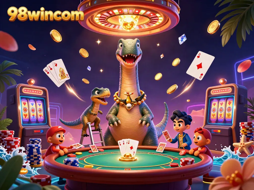 Join the fun with 98wincom's vibrant casino scene showcasing exciting games and thrilling moments.