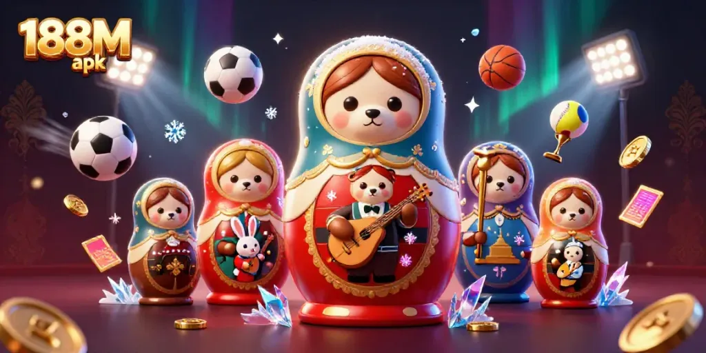 Experience the excitement of gambling with 188M apk featuring animated casino elements and vibrant characters.