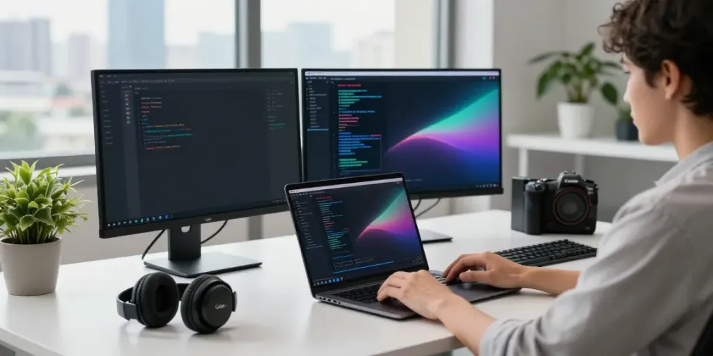No logs VPS server configuration in a modern tech workspace