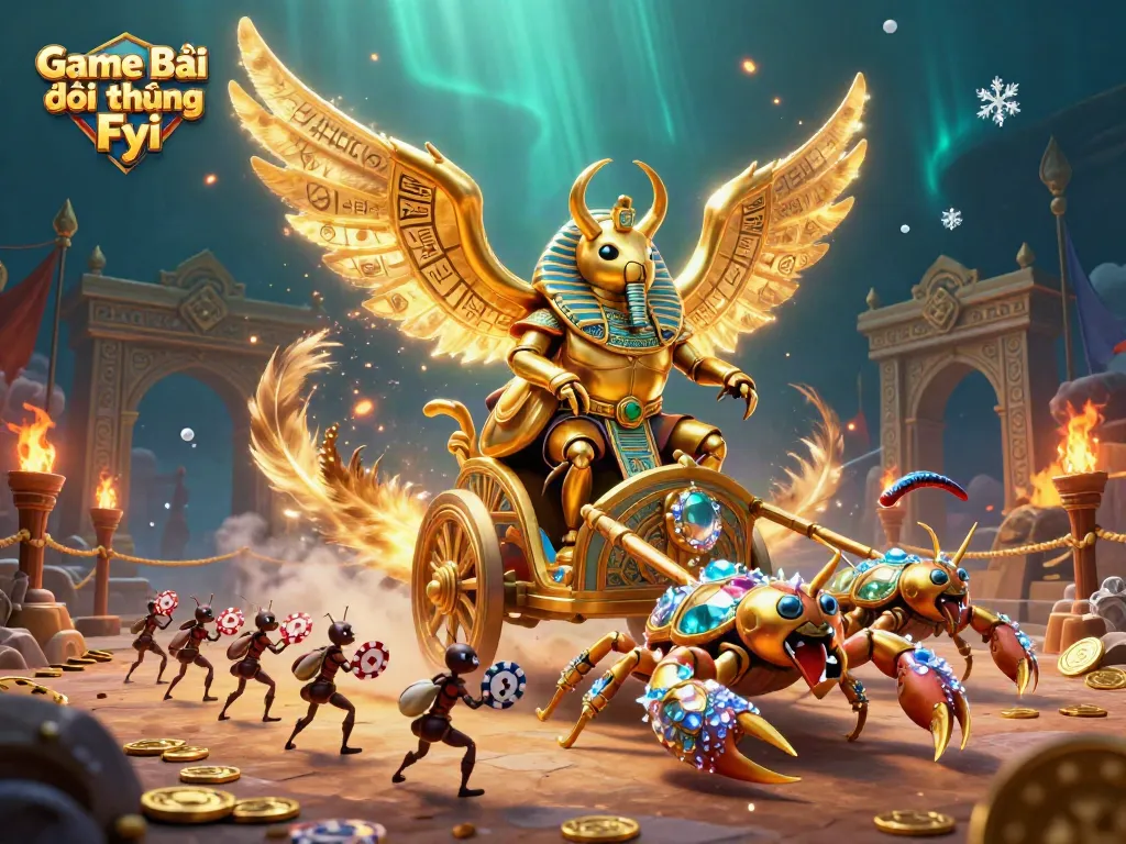 Experience the thrills of Game Bài Đổi Thưởng Fyi with a spectacular pharaoh chariot scene showcasing fortune and excitement.