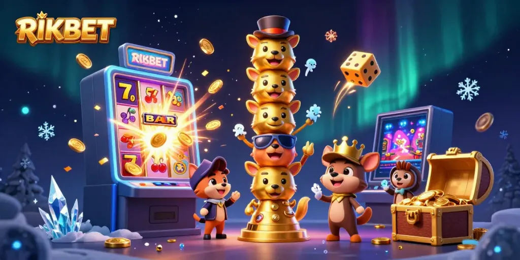 Experience thrilling jackpots at RIKBET with interactive golden totem and vibrant slot action.