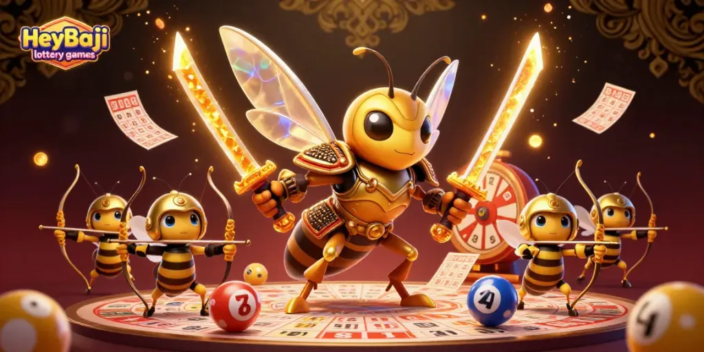Experience the thrill of HeyBaji lottery games with a dynamic lottery scene featuring lively characters and elements.