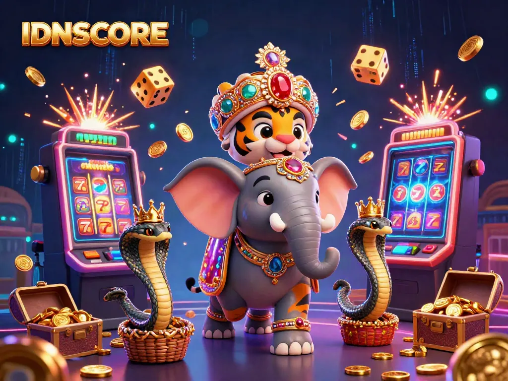 Engage in the world of IDNSCORE with vibrant casino action featuring a maharaja tiger and jackpot thrills.