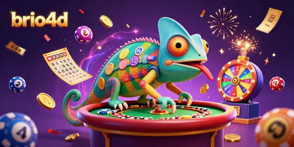 Experience captivating casino thrills with brio4d's enchanting chameleon owner and vibrant game elements.