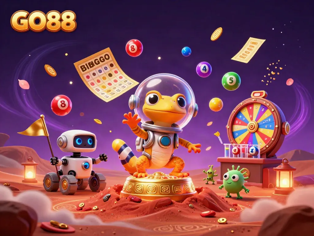 GO88 Martian gecko discovers a golden casino with dynamic casino gaming elements.