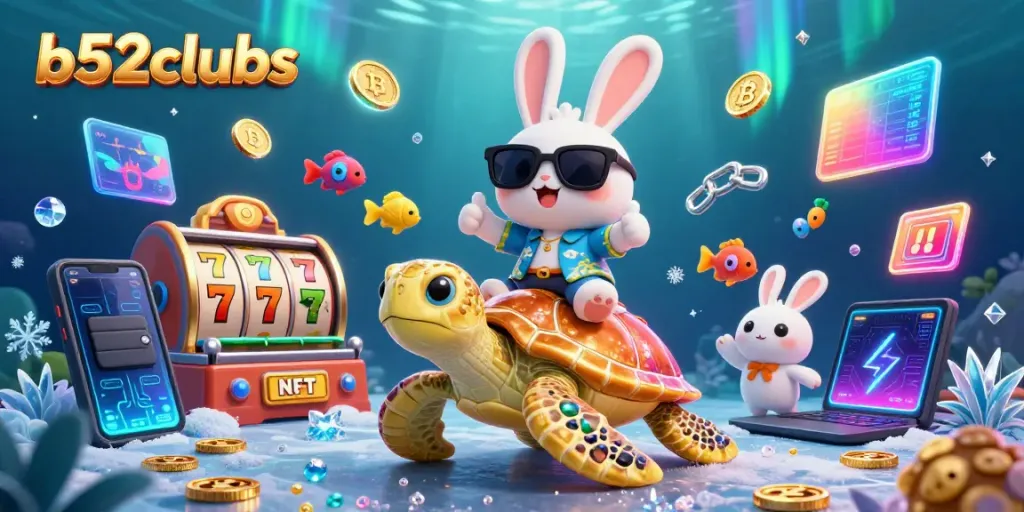 Experience thrilling gameplay at b52clubs with lucky rabbit and golden turtle in a vibrant casino scene.