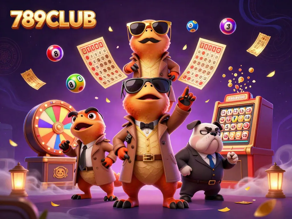 Engage with the vibrant world of 789CLUB at a VIP lounge as cartoon raptors try to enter.