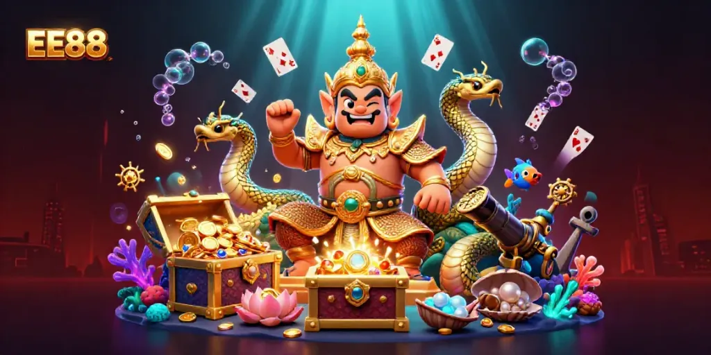 Experience exhilarating gameplay at EE88 with enticing treasures and vibrant casino elements.