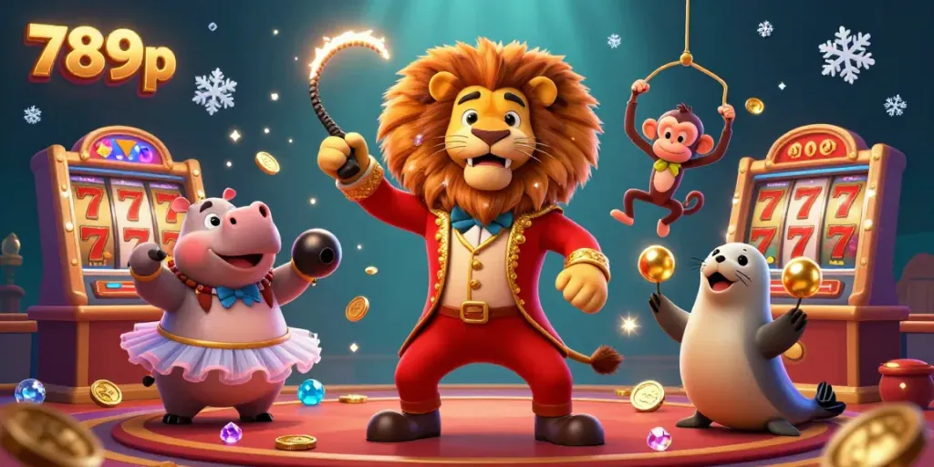 Experience casino excitement with the vibrant 789p lion and friends winning big in a 3D scene.