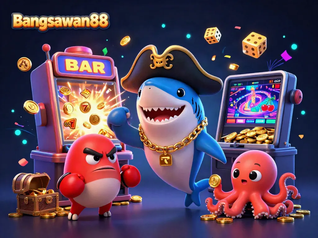 Experience the excitement of Bangsawan88 with dynamic 3D characters, jackpot visuals, and casino elements.