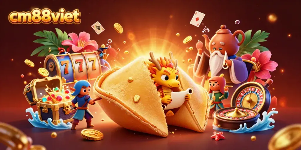 Experience thrilling wins with cm88viet at a vibrant casino scene featuring lively games and gold treasures.