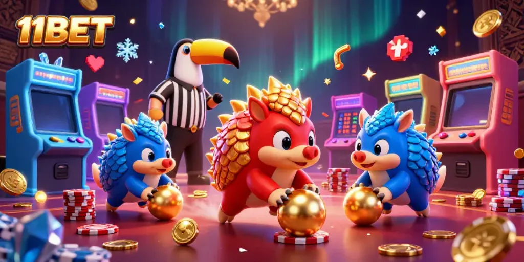 Engage in dynamic gameplay with 11BET's colorful casino elements featuring rival pangolins.
