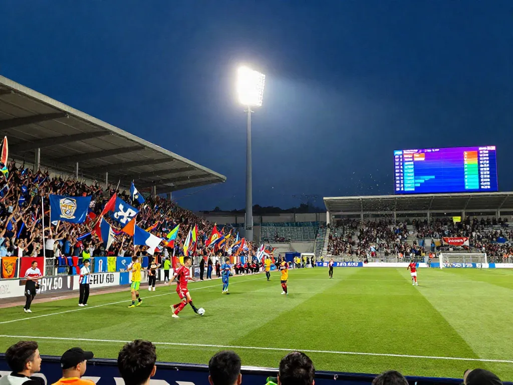TOP10FOOTBALL stadium scene with fans, players, and match excitement.