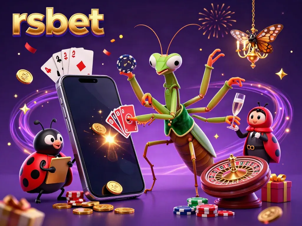 Experience vibrant gameplay as rsbet comes alive with a giant mantis dealer distributing cards and chips.