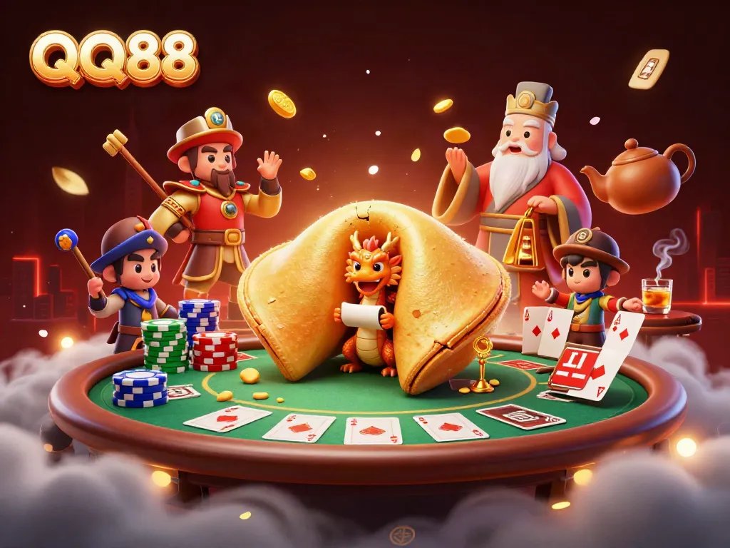 Experience the thrill of QQ88 with dynamic casino action and vibrant characters in a packed scene.