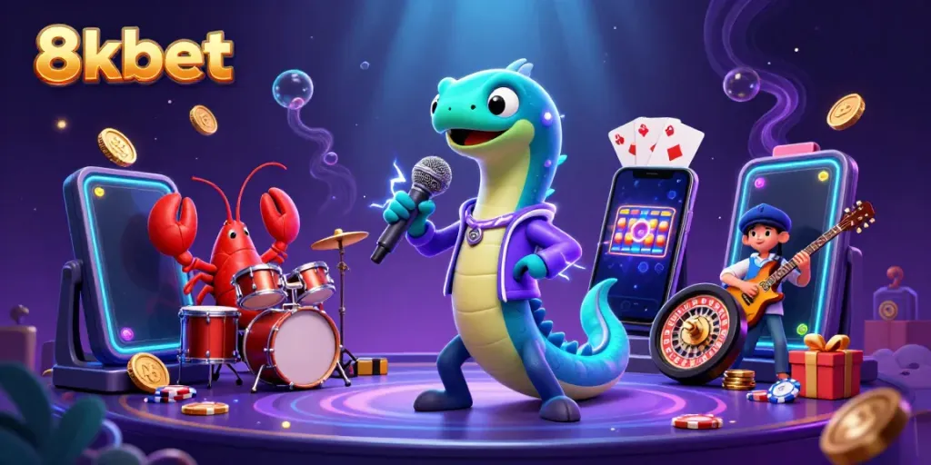 Experience the vibrant underwater casino scene with 8xbet featuring an electric eel DJ and dynamic gameplay elements.
