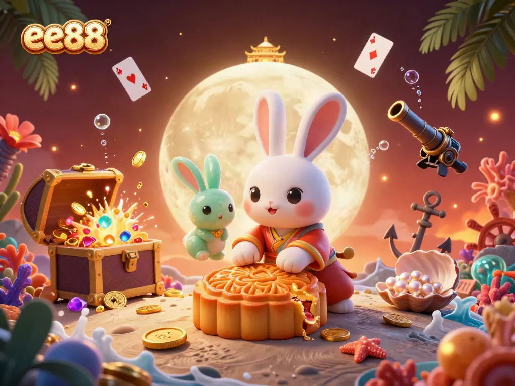 Engage with the enchanting world of ee88 through a colorful, dynamic casino-themed lunar scene.