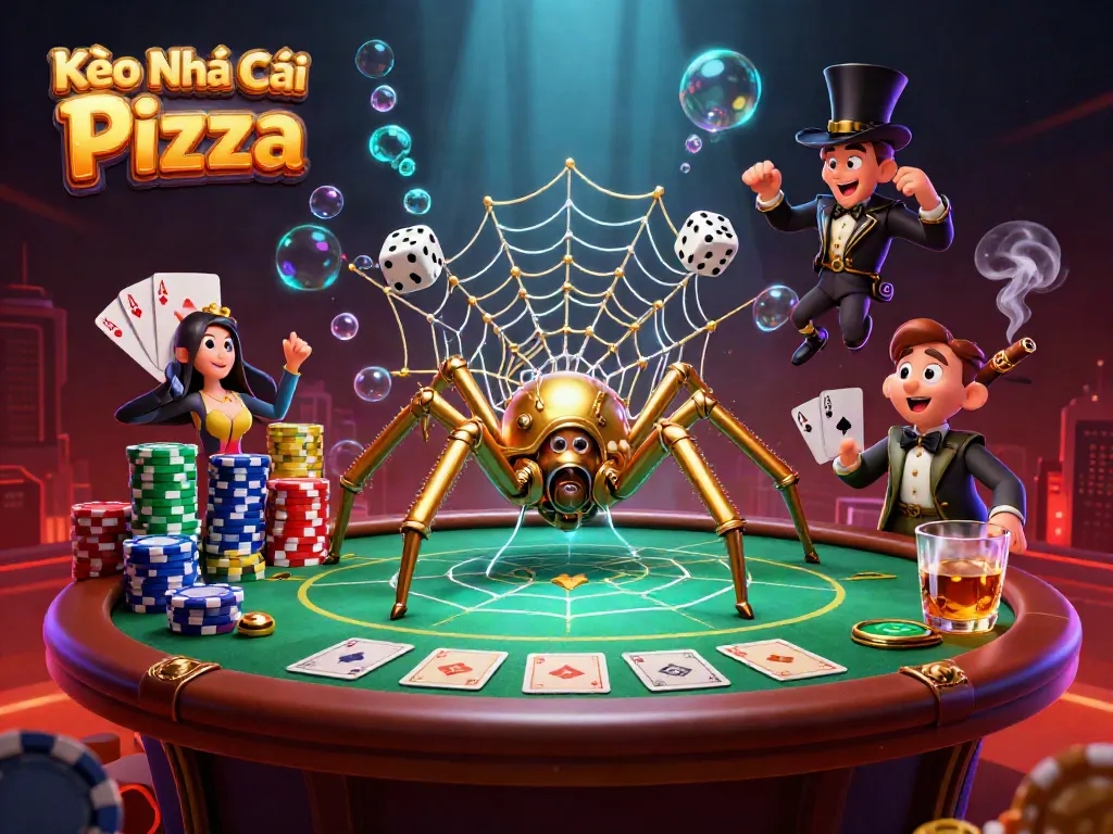 Engage with Kèo Nhà Cái Pizza through a vibrant steampunk gambling scene featuring unique characters and dynamic elements.