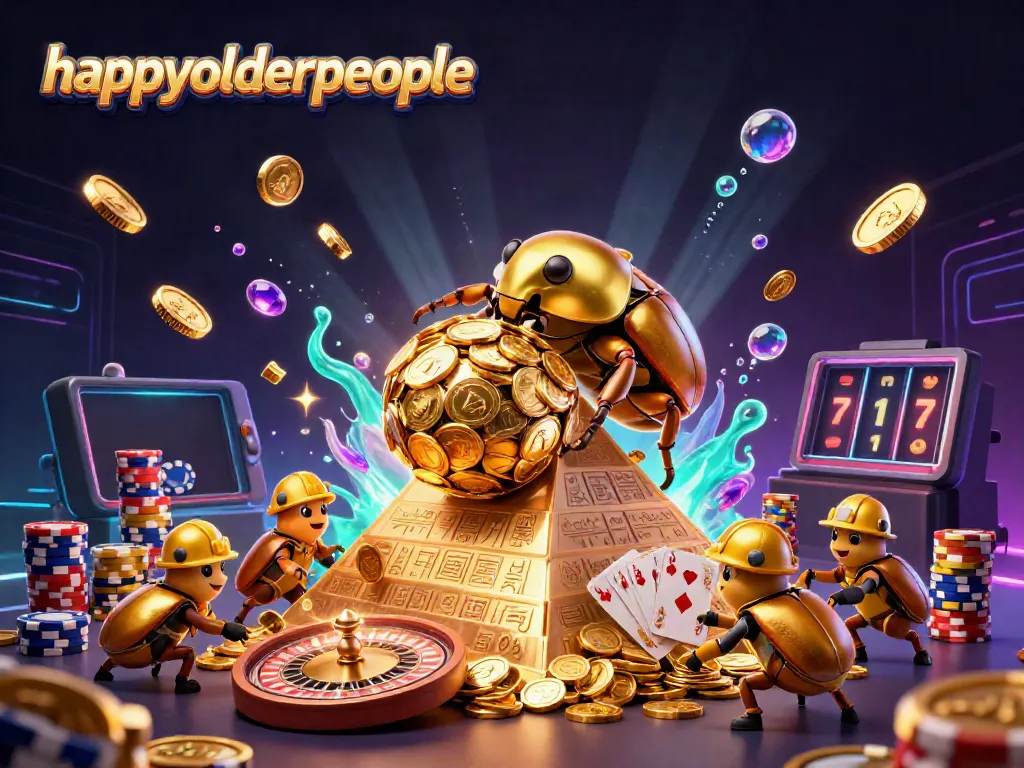 Experience the exciting golden adventures of happyolderpeople in an energetic casino-themed digital world with vibrant elements.