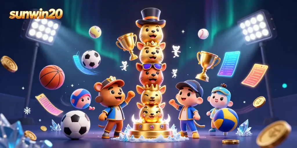 Experience thrilling gaming with sunwin20's vibrant characters and dynamic sports elements in this engaging casino illustration.
