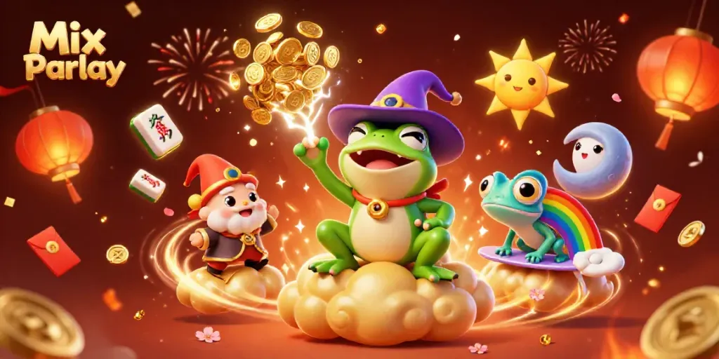 Engage in Mix Parlay amidst vibrant celebrations and gold coin storms in this 3D illustration.