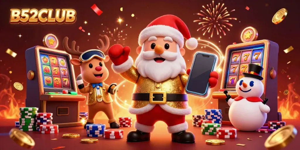 Experience the excitement of B52CLUB as Santa spins a jackpot with festive characters.