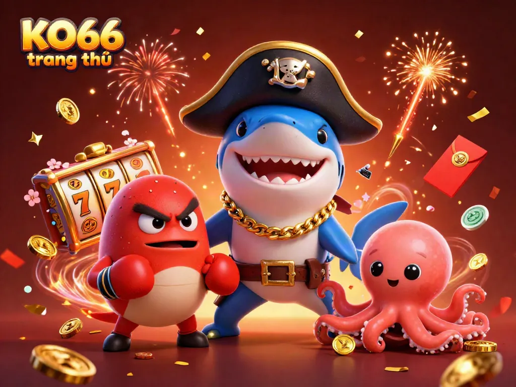 Spin wins with KO66 trang chủ showcasing festive characters and thrilling casino elements.