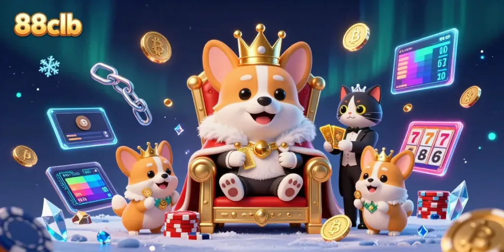 Experience the thrill of gaming with 88clb's vibrant casino illustration, showcasing crypto themes.