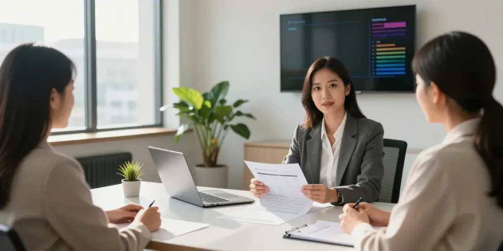 Financial advisor discussing paydayloans-on.ca options with clients in a modern office.