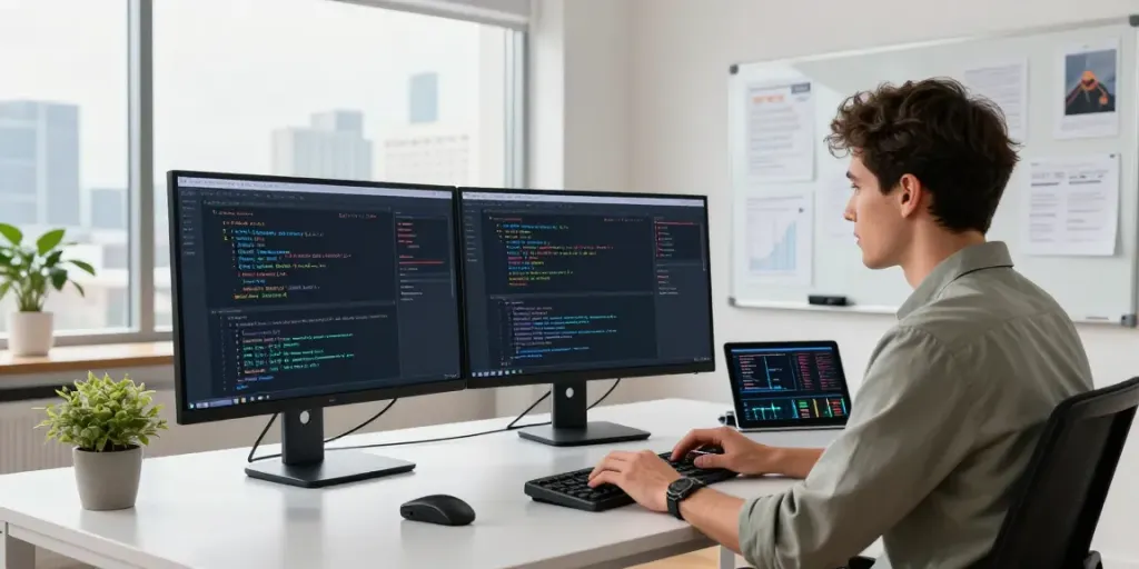 Kinetiq HYPE blockchain development scene with engineer coding in modern office